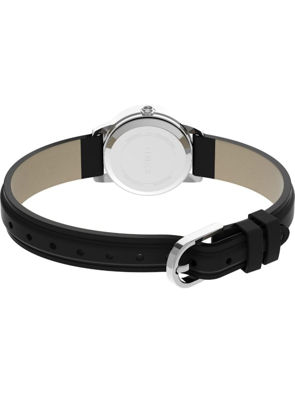 Women's Black/Silver-Tone/White Natural Leather Strap  Easy Reader Wrist Watches - Picture 5 of 5